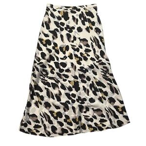 Wishlist A-Line Long Maxi Slip Skirt with Animal Pattern Black Brown Ivory Small